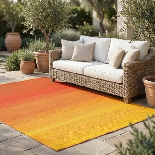 Fab Habitat Outdoor Rug - Waterproof, Fade Resistant, Crease-Free - Premium Recycled Plastic - Ombre - Patio, Deck, Porch, Balcony, Laundry Room - Big Sur - Sunset - 4 x 6 ft by FabHabitat