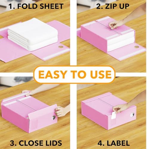 SpaceAid 8 Pack Bed Sheet Organizers and Storage, Foldable Organizer for Linen Closet, Set Folder Keeper with Window XL (Queen & King Size) Bedding Container (Pink, 8 Pack) - Image 3