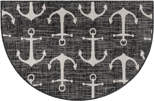 Unique Loom Outdoor Coastal Collection Area Rug - Ahoy (2' 7" x 4' 1" Hearth Charcoal/Ivory) - Image 3