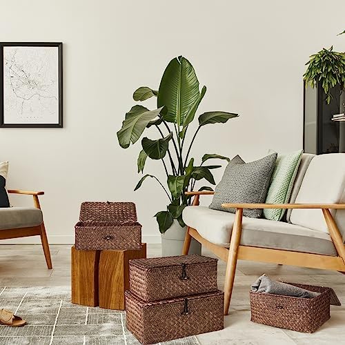Woanger Set of 4 Wicker Baskets with Lids, Coffee - Image 5