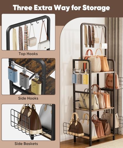 3-Tier Tall Purse Organizer Rack Stand, Bag Storage Holder, Black - Image 3