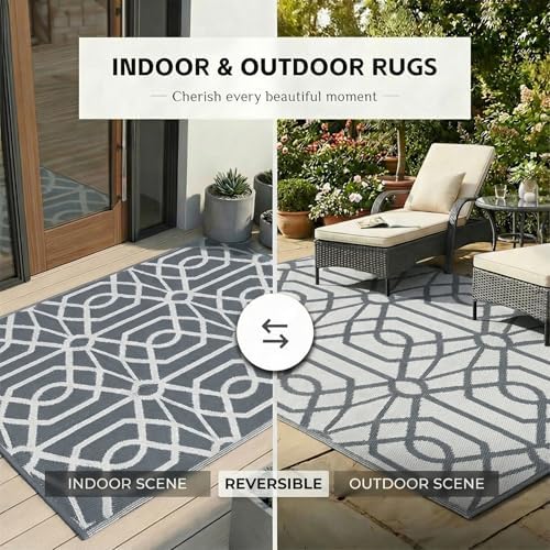 wikiwiki Outdoor Rug, 8x10ft Waterproof Reversible Mat Indoor Outdoor Rugs Carpet, Small Area Rug Plastic Straw Rug for Patio Deck Balcony Pool RV Camping Beach Picnic, Grey, Rugscape Series - Image 5