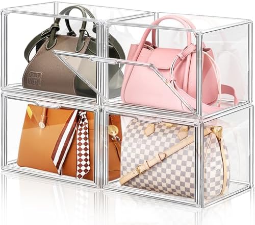 4Packs Clear Plastic Handbag Storage Organizer for Closet Large Display Box by DILIBRA