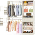 Closet System with Drawer - Reversible 5FT Wood Closet Organizer System with 2 Hanging Rods and Adjustable Shelf, Walk In Closet Organizers with Shoe Rack, Built-In Garment Rack, White Oak by Besiost