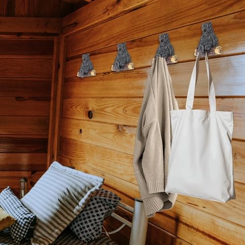 Set of 4 Resin Black Bear Wall Hooks Rustic Cabin Towel Coat Rack - Image 7