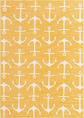 Unique Loom Outdoor Coastal Collection Area Rug - Ahoy (7' 1" x 10' Rectangle, Yellow) - Image 3