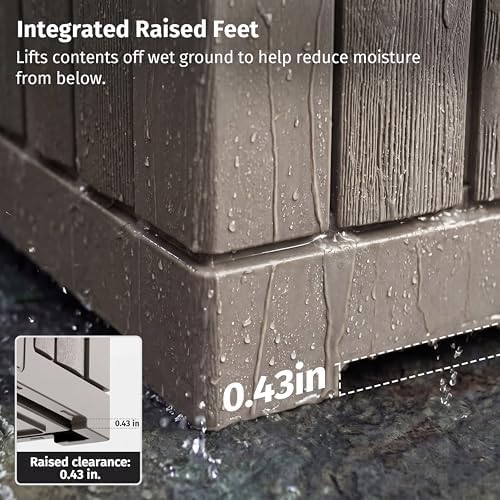 LAUSAINT HOME 31 Gallon Resin Deck Box, Package Delivery Box with Lockable Lid, Waterproof Outdoor Storage Box For Garden Tools, Patio Cushions(31 Gallon,Brown) - Image 4
