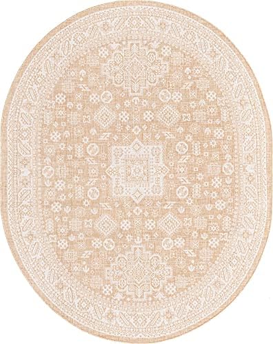 Rugs.com Outdoor Aztec Collection Rug – 8' x 10' Oval Natural Flatweave Rug Perfect for Living Rooms, Large Dining Rooms, Open Floorplans - Image 3