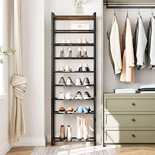 HOOBRO 10 Tier Shoe Rack, Large Capacity Shoe Storage for 18-20 Pairs, Sturdy Metal Shoe Shelf for Closet Entryway, Space Saving Shoe Organizer for Sneakers Heels, Rustic Brown BF40XJ01 - Image 6