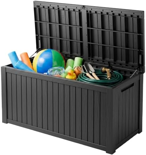 200 Gallon Deck Boxes Outdoor Waterproof, Outdoor Storage Box with Lockable Lid & UV-Resistant for Patio Furniture, Outdoor Cushions, Garden Tools and Pool Supplies, Black by GraceYourYard