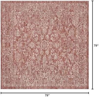 JONATHAN Y Weave Floral Indoor Outdoor Square Area Rug 6X6 Red/Taupe, Tela Bohemian Textured for Backyard, Patio, Porch, Easy-Cleaning, High Traffic, Pet-Friendly, Non-Shedding (SMB100A-6SQ) - Image 2