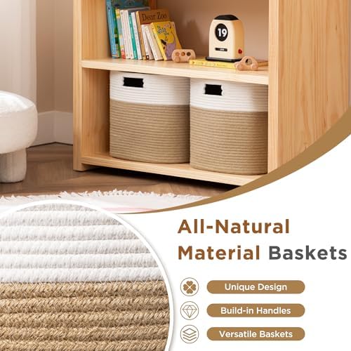 UBBCARE Set of 4 Storage Basket-13 X 13 X 13 in, Cotton Rope Basket for Shelves, Toys, Book, Cube Storage Bins with Handles, Woven Storage Basket for Organizing, White & Jute - Image 3