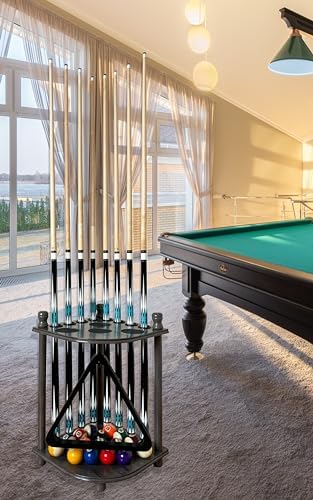 Pool Cue Rack Hold up to 8 Sticks & Billiard Accessories. Floor Stand Pool Cue Stick Holder Made of 100% Solid Hardwood.(GREY) - Image 3