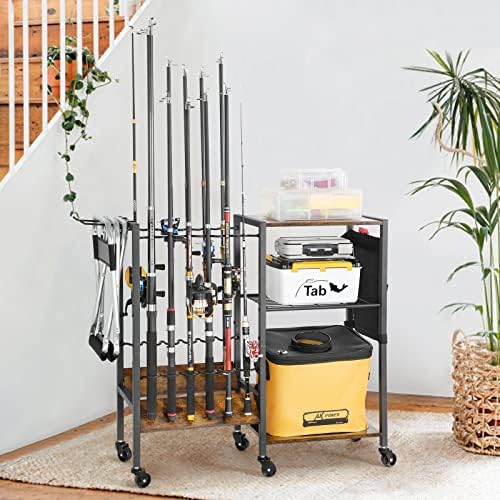 Olakee Fishing Rod Holders, Rolling Fishing Rod Rack for Garage & Boat, Tackle Box & Reel Holder Cart, Easy Assembly Fishing Gear Management System, Ideal Birthday Gift for Men Dad Anglers - Image 6