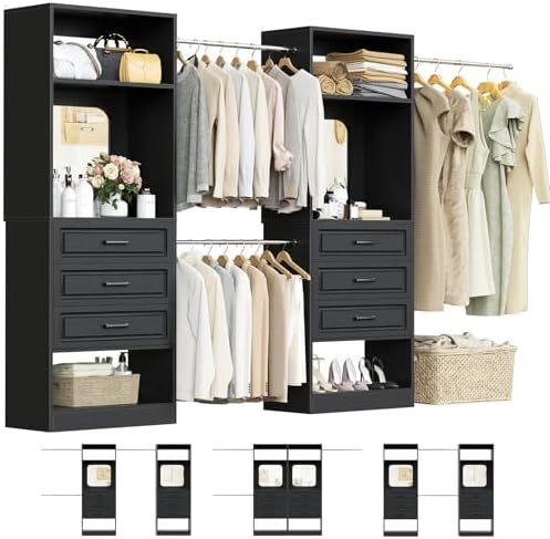 Unikito 6-14FT Wood Closet System with 6 Drawers and Mirror, Black by Unikito