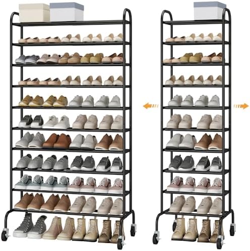 STO STO Expandable Shoe Rack, 10-Tier Metal Tall Shoe Rack for Garage, Up to 44 Pairs Adjustable Shoe Rack Storage for Front Door Entrance, Free Standing Shoe Rack Organizer for Entryway, Black by STOSTO