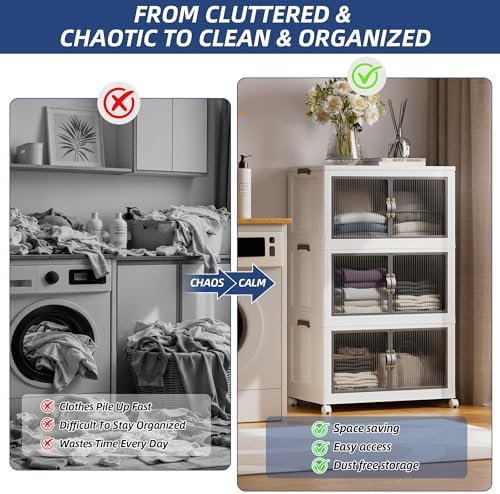 SAILUN 348Qt Stackable Storage Bins,Storage Cabinet with a Lid,3 Pack White - Image 2