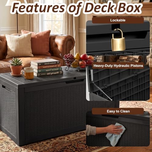 Vixzen 160 Gallon Deck Box, Lockable Waterproof Resin Storage Box,Black - Image 4