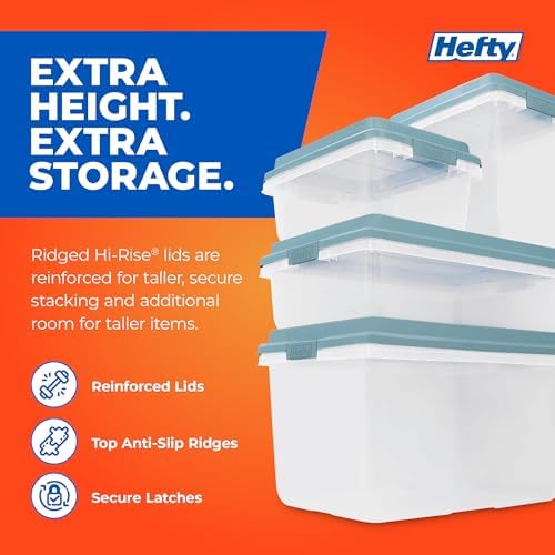 Hefty 6 Pack Lift Off Storage Bin with Lid, 32 Quart, Smoke Blue - Image 6
