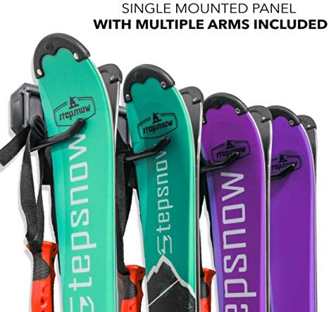 RaxGo Ski Storage Rack, Wall Mounted, Holds 4 Pairs of Skis & Skiing Poles or Snowboard for Home and Garage Storage, Heavy Duty and Rubber-Coated Hooks - Image 2