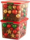 HOMZ Clear Plastic Storage Bin with Secure Latching Red Lid, 64 Qt, 2 Pack by Homz