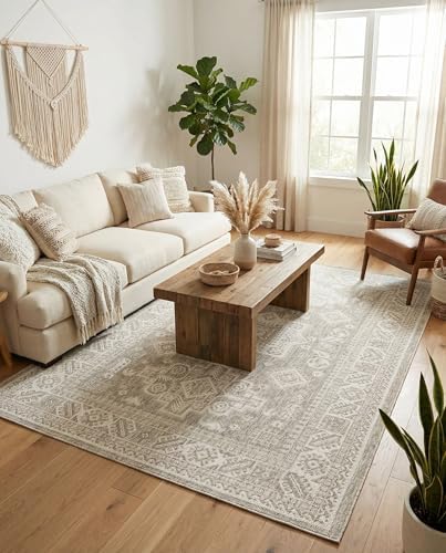 Rugs.com - Outdoor Aztec Rug – 5' 3 x 8' Light Gray Indoor/Outdoor Rug – Easy-Clean for Patios, Decks, and Porches by Rugscom