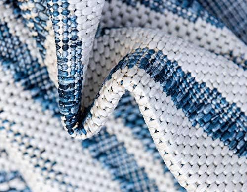Unique Loom Outdoor Modern Collection Area Rug - Pool (5' 1" x 8' Rectangle, Blue/ Ivory) - Image 6