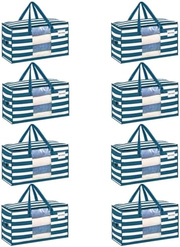 VENO Moving Bags, Wide Open Top, Clear Window, Classic Navy Stripe, 8 Pack by Veno