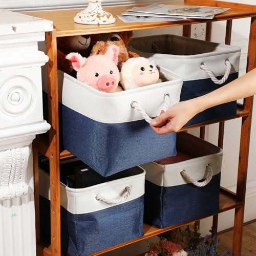 meekoo 8 Pack Fabric Storage Bins Baskets, 12 x 12 x 12 in, Blue White - Image 3