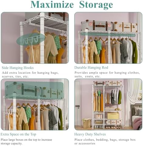 Heavy Duty Garment Rack, 4 Tiers Adjustable Shelves White - Image 4
