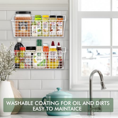 Large Wall Hanging Baskets 2 Set Rubber Coating Shelving Organizers(White) - Image 6