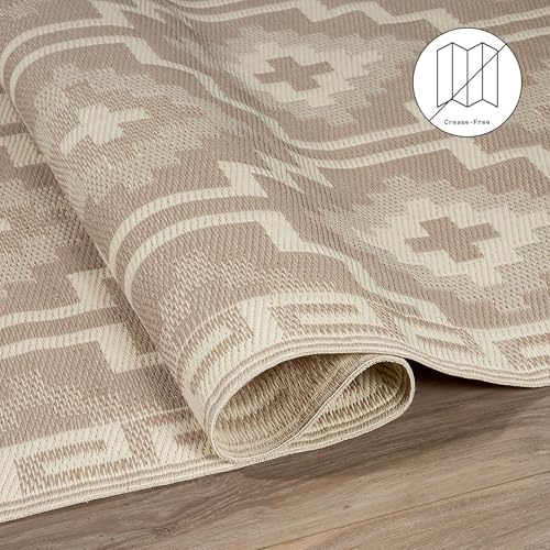 Fab Habitat Boho Vintage Tribal Outdoor Rug - Waterproof, Crease-Free Fade Resistant, Reversible - Recycled Plastic - Patio Porch Balcony Deck Yard Garden - Lhasa Mocha - 4x6 ft - Image 5