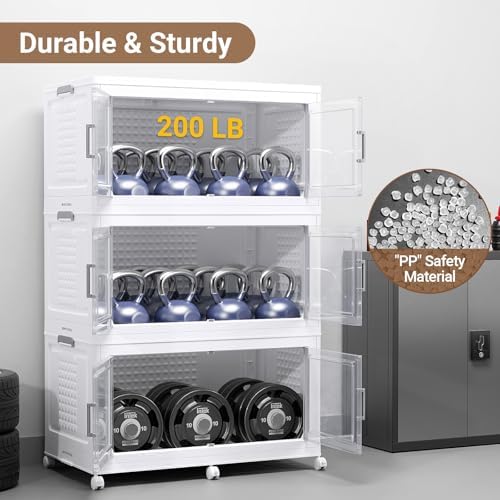 BROVIEW 324 Qt Stackable Storage Bins Foldable Cabinet, V40 White 3-Pack - Image 5
