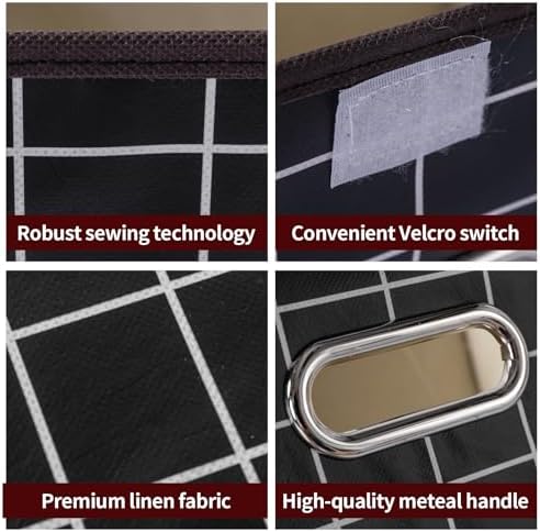 STOREONE Fabric Storage Cube Bins Foldable Organizer Container Collapsible Basket with Lids and Metal Handles, for Home, Bedroom, Closet 6 Pcs (Black grid) - Image 6