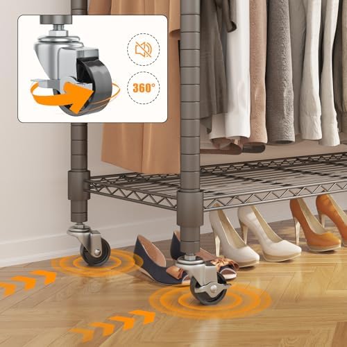 BATHWA Clothes Racks for Hanging Clothes, 25 mm tube Heavy Duty 47.3"W x 17.7"D x 80.7"H Large Wardrobe Rack with Shelves & Wheels Rolling Multifuctional for Bedroom Laundry Walk-in Closet Organizer - Image 5