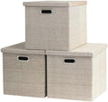 Storage Bins with Lids,13 x 13 Inch Foldable Fabric Cube Baskets Boxes Organizer for Closet, Shelves, and Home. (Khaki, (13x13) 3 pack) by EITMOW