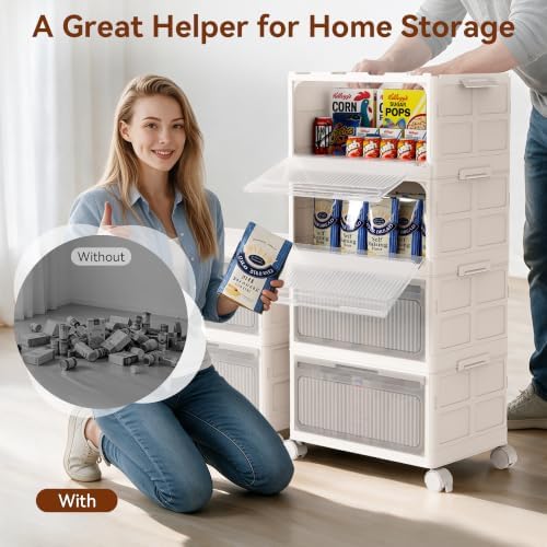 136QT- 4 Tier Storage Bins with Lid, Plastic Stackable Storage Cabinet - Image 3