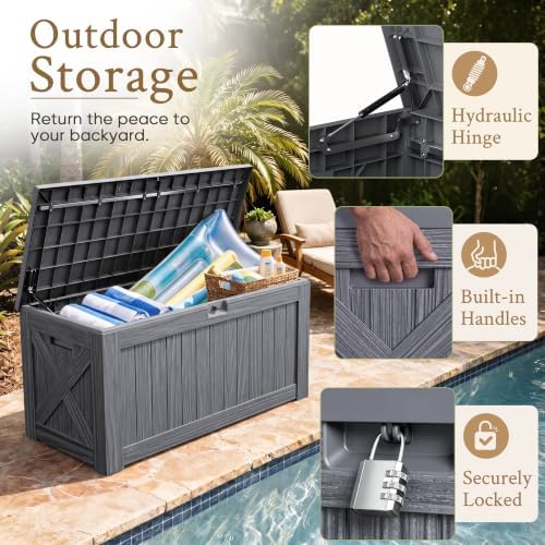 Devoko 120 Gallon Deck Box Resin Outdoor Storage Box Waterproof - Image 2