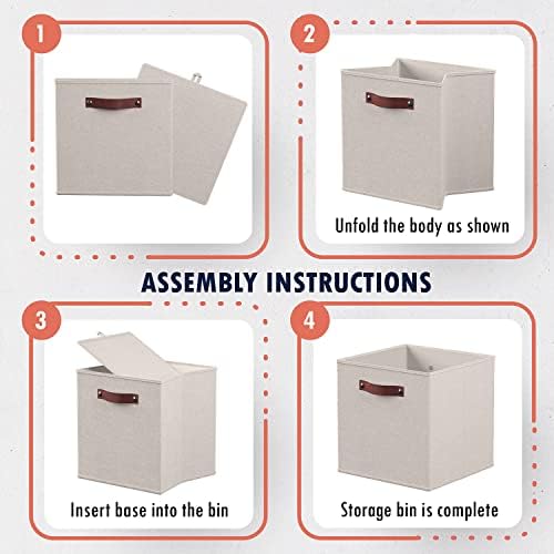 Ornavo Home 13x15x13 Foldable Fabric Storage Cube Bins, 6 Pack, Beige - Image 7