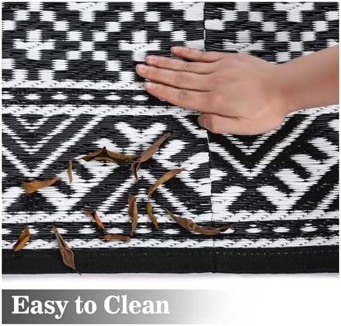 GAOMON Reversible Outdoor Rug 9'x18' Waterproof Plastic Straw Rug, Patio Rug, Large Modern Area Rug Carpet, Indoor Outdoor Rugs for Camping, Porch, Deck, Balcony, Backyard, Black/White(Bohemia) - Image 4