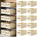 VZZNN 10 Pack Fabric Storage Bins for Shelves, Medium Closet Organizer Baskets with Sturdy Handles, Collapsible Clothes Bins for Closet Organization, Beige 15"x10"x8" by VZZNN