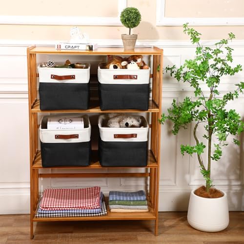 Uiifan 8 Pack 16 x 12 x 10 Inch Large Storage Baskets Collapsible Fabric Storage Cubes Bins with Handles for Shelves Closets Nursery Home Clothes Toys Organizers, Black - Image 4