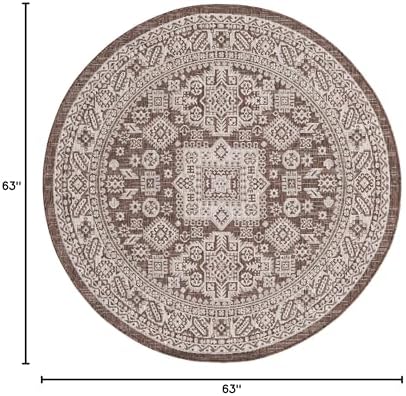 Rugs.com - Outdoor Aztec Rug – 5 Ft Round Brown Indoor/Outdoor Rug – Washable, Weather-Resistant for Patios, Decks, and Porches - Image 2