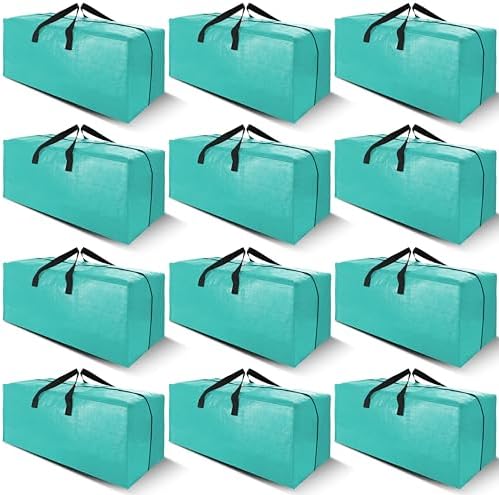 Cosy Family 12 Pack Heavy Duty Extra Large Moving Bags with Backpack Straps - Strong Handles & Zippers, Storage Totes For Space Saving, Fold Flat, Alternative to Moving Box, Aquamarine by Cosy+Family