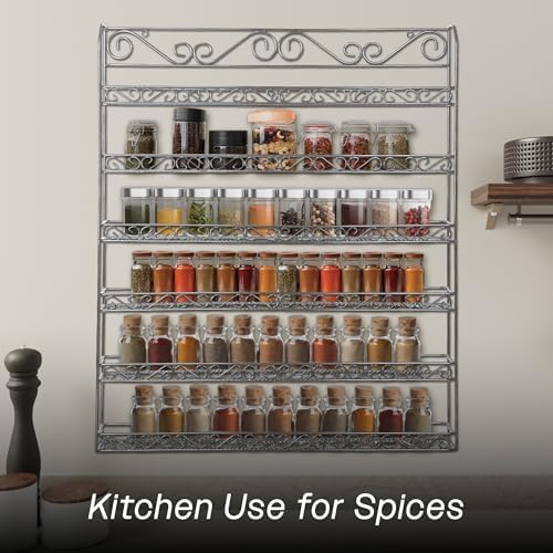 PANA 6 Tier Wall Mounted Metal Rack Shelf, Versatile Organizer for Nail Polish, Essential Oils, Kitchen Spices, and Craft Hobby Items, Sturdy Storage with Decorative Design (Silver, 1pc) - Image 6