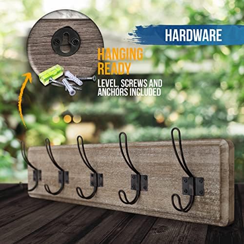 HBCY Creations Weathered Rustic Coat Rack Wall Mount with 5 Hooks, Solid Pine Wood 24 inch Wall Hooks for Entryway, Mudroom, Hallway, Bathroom - Vintage Farmhouse Style Wall Mounted Towel Rack - Image 3
