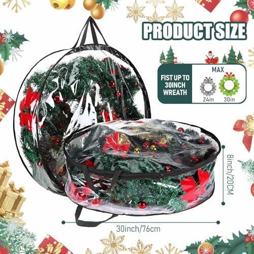 Shappy 14 Pieces Wreath Storage Bags 30 Inch Dual Zippers,Clear, Black - Image 2