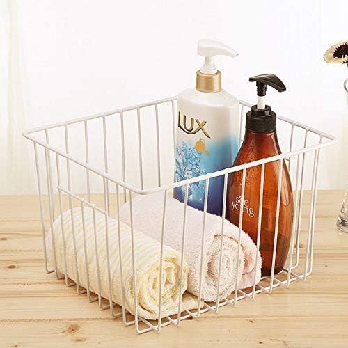 Slideep 11'' Farmhouse Freezer Food Storage Organizer Baskets Modern Refrigerator Metal Wire Basket Bin with Built-in Handles for Kitchen, Pantry, Bathroom, Cabinets, White -Set of 6 - Image 4