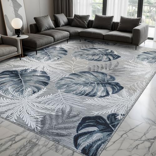 Luul Home Floral Indoor Outdoor Rugs 9x12 Large Area Rug for Living Room, Patio Decor, Kitchen, and Entryway Rug, Washable Stain Resistant Outside Carpet Blue 9 x 12 by Unknown