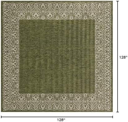 Unique Loom Outdoor Border Collection Area Rug - Floral Border (10' 8" Square, Green/ Ivory) - Image 2